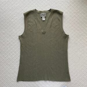 Vintage Y2K Chico's Design Ribbed V-Neck Sweater Tank Top‎ Stretch Sage EUC